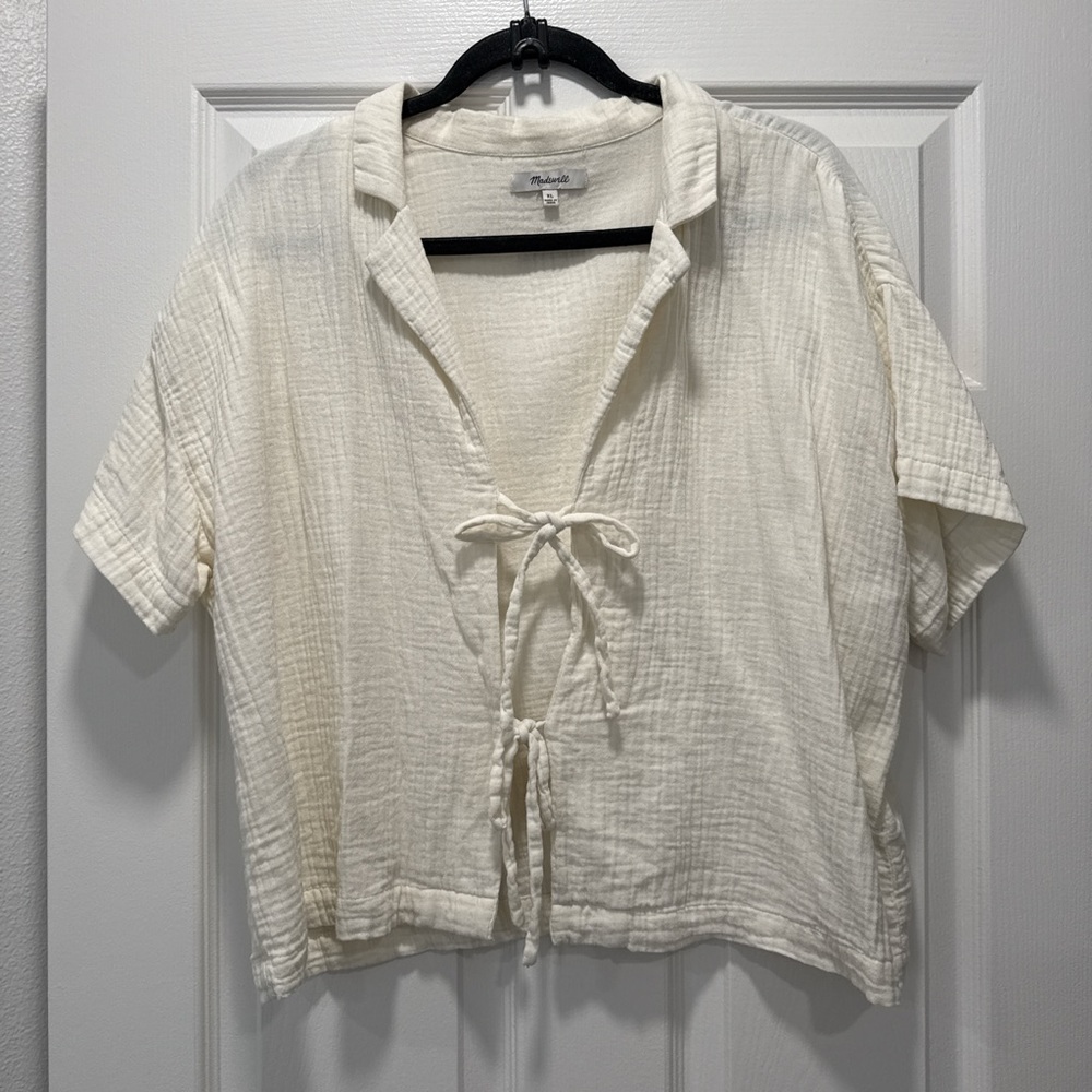 Sold!!Madewell Cream Textured Tie-Front Blouse